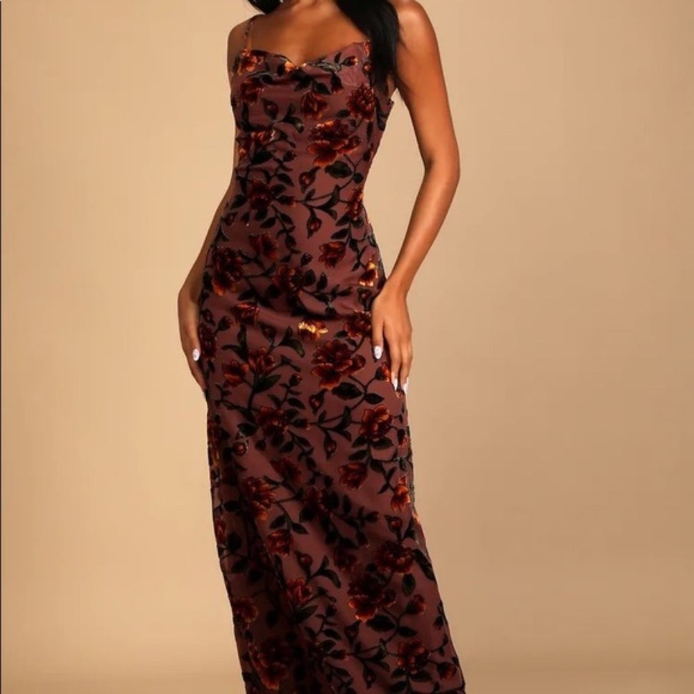 LULUS NWT Romance in the Making Plum Purple Floral Print Maxi Dress size XL